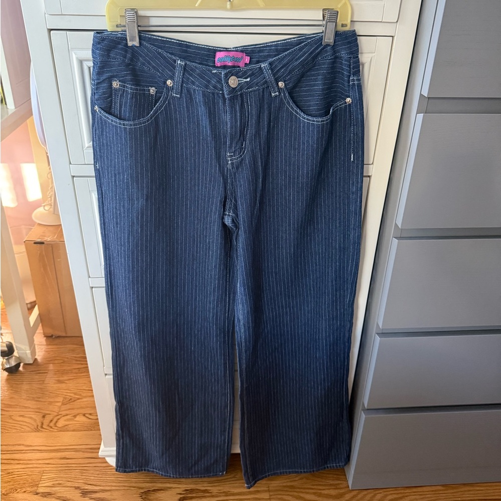 Edikted Pinstripe Wide Leg Low Rise Jeans size M